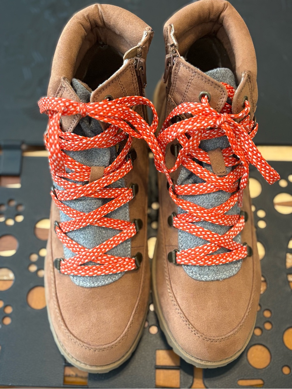 Jellypop Brown Suede Boots with Orange Accent Laces